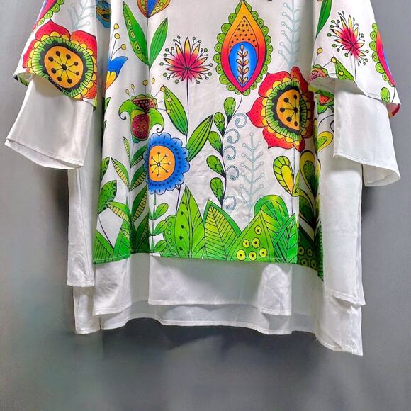 Misslook Dragonfly Floral Art to Wear Multicolor Lagenlook Top Size XXL NWOT - Picture 2 of 7